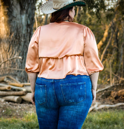 Classy Cowgirl Rose Gold Satin Top - 9greyhorses.comshirt