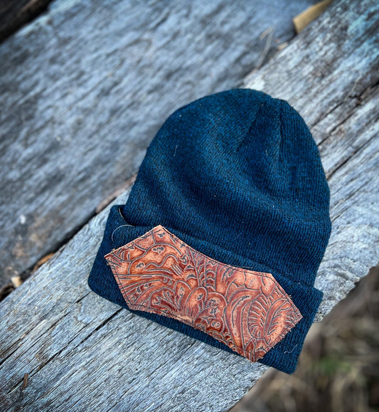 Heather Turquoise Leather patch beanie - 9greyhorses.comApparel & Accessories