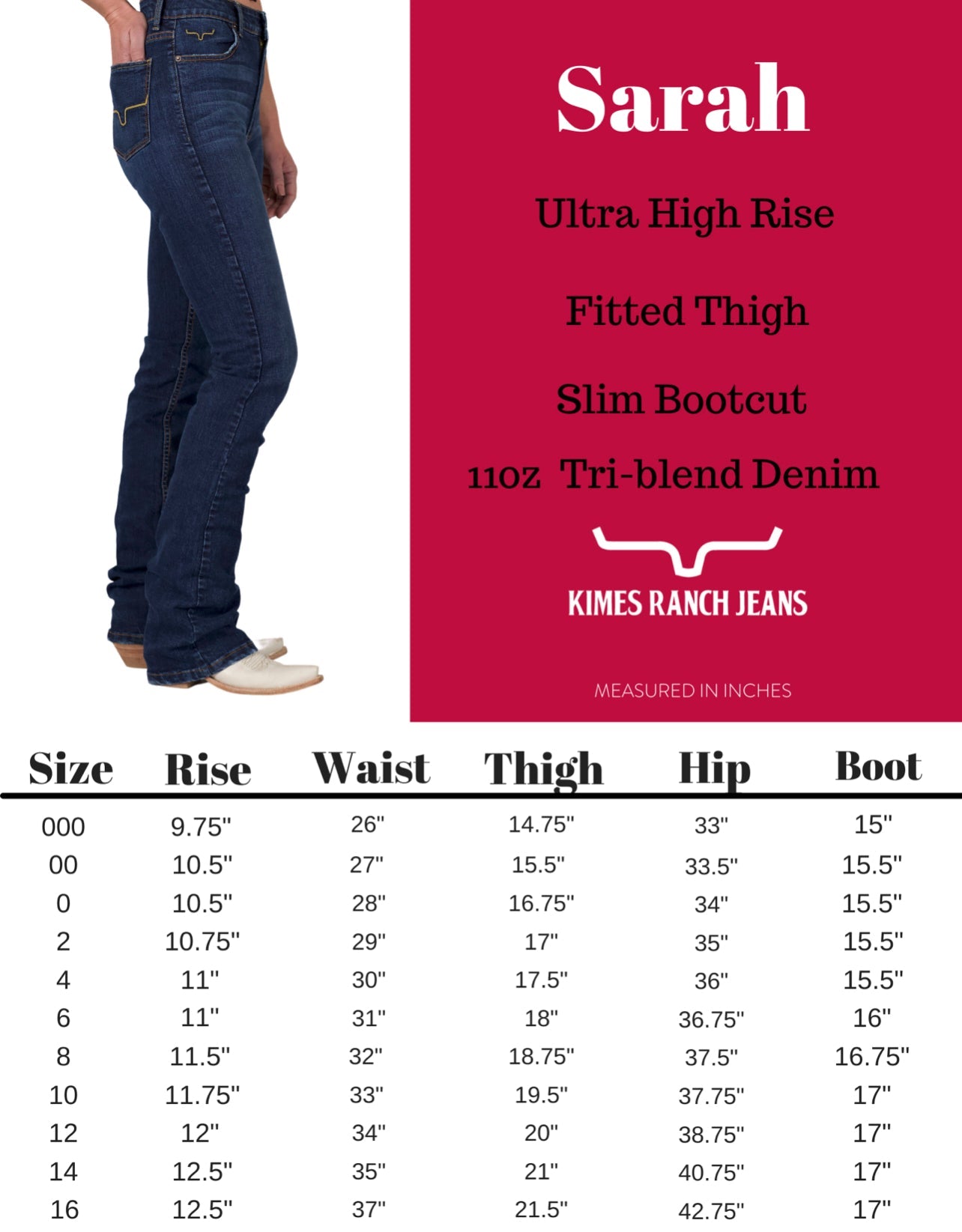 Kimes Ranch Sarah Jeans size chart