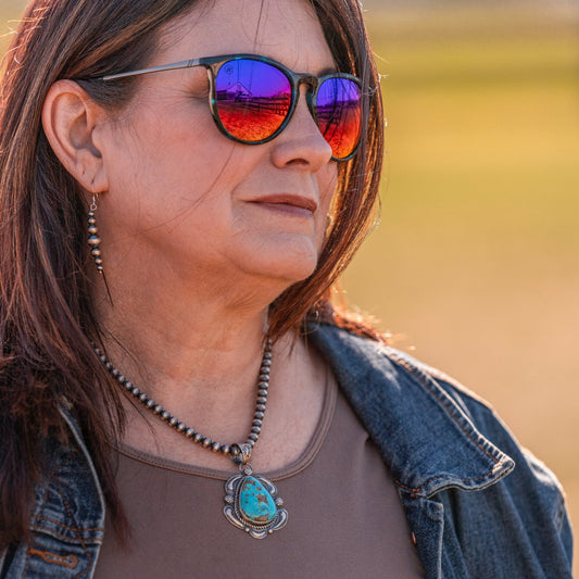 Kingman Turquoise Pendant on 6mm Navajo Pearls - 9greyhorses.comJewelry