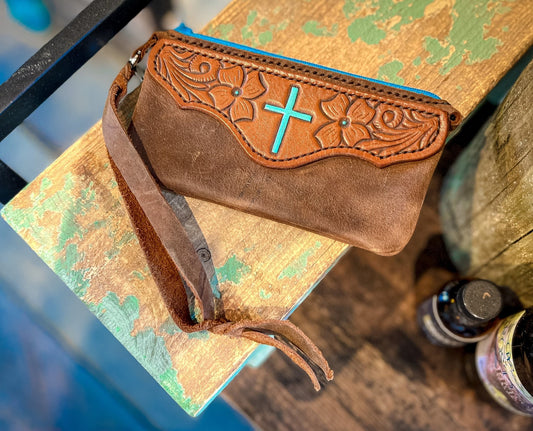 Tooled Cross Wristlet - 9greyhorses.comBags & wallets