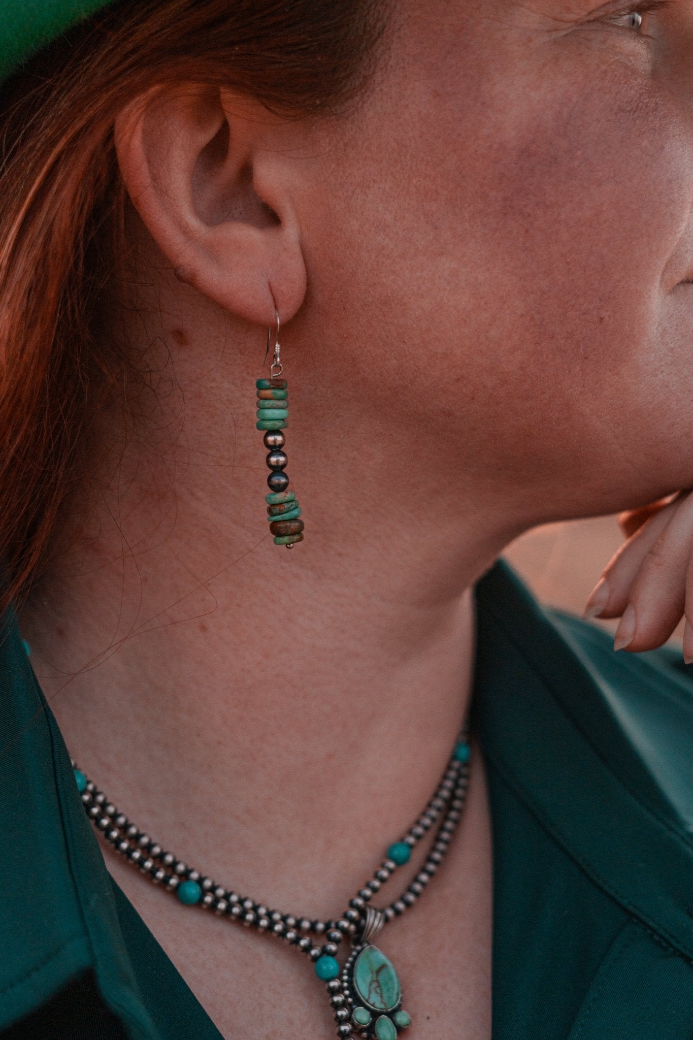 Turquoise and Navajo Pearl Dangle Earrings - 9greyhorses.comJewelry