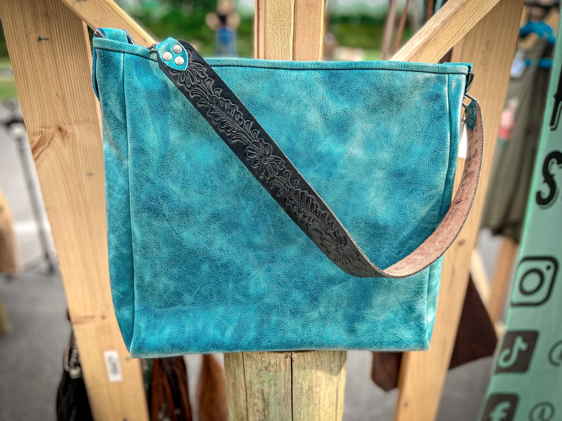 Turquoise Leather Tote Bag - 9greyhorses.comBags and Wallets